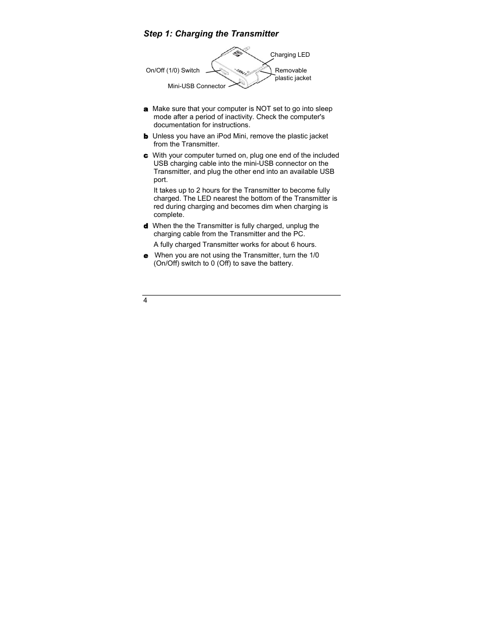 Step 1: charging the transmitter | Zoom iHiFi 4411F User Manual | Page 4 / 32