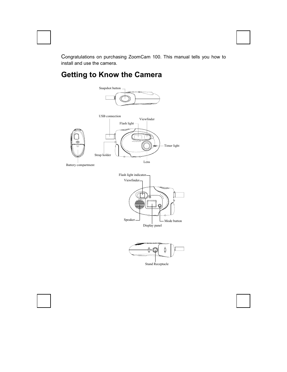 Getting to know the camera | Zoom ZOOMCAM 100 User Manual | Page 3 / 12