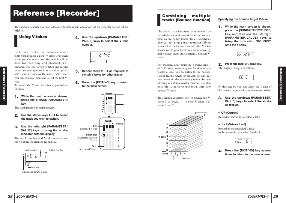 Reference [recorder, 29 using v-takes, T1-2 e t1-1 | Zoom MRS-4 User Manual | Page 15 / 33