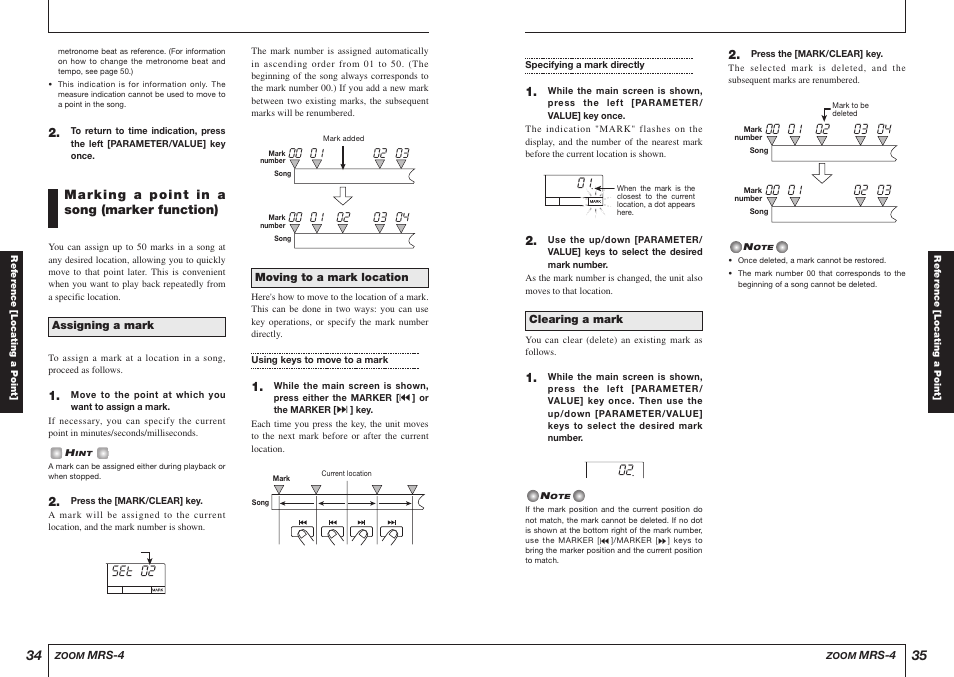 Marking a point in a song (marker function) | Zoom MRS-4 User Manual | Page 18 / 33