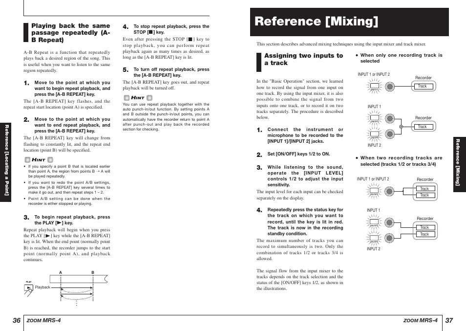 Reference [mixing, Assigning two inputs to a track | Zoom MRS-4 User Manual | Page 19 / 33