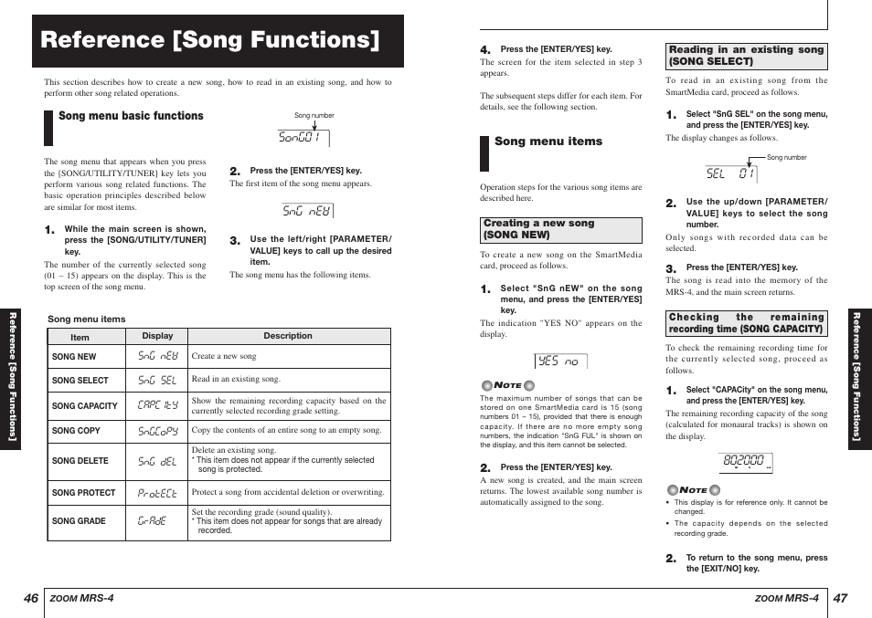 Reference [song functions | Zoom MRS-4 User Manual | Page 24 / 33