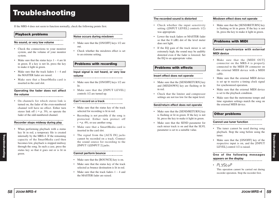 Troubleshooting | Zoom MRS-4 User Manual | Page 30 / 33