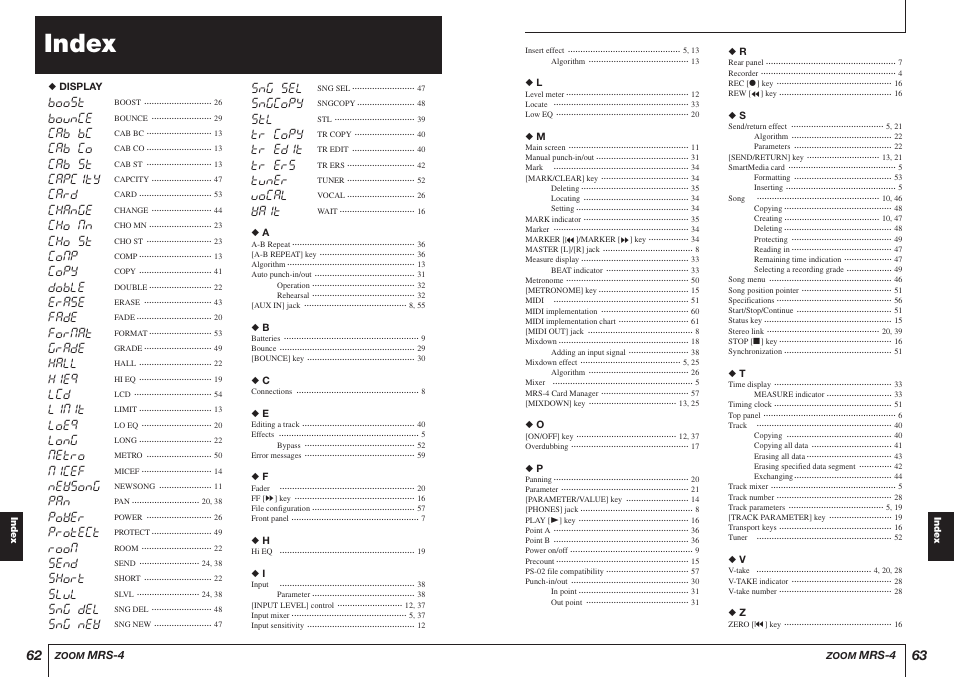 Index, Mrs-4 | Zoom MRS-4 User Manual | Page 32 / 33