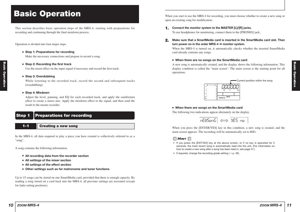 Basic operation, Preparations for recording step 1 | Zoom MRS-4 User Manual | Page 6 / 33