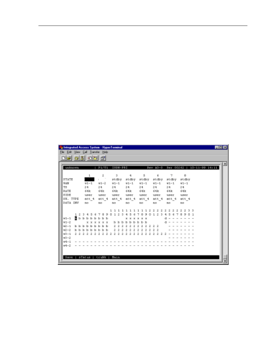 5 b channel status, B channel status -27, Status screen -27 | Acs-pri/bri card configuring isdn features | Zhone Technologies 600 User Manual | Page 177 / 240