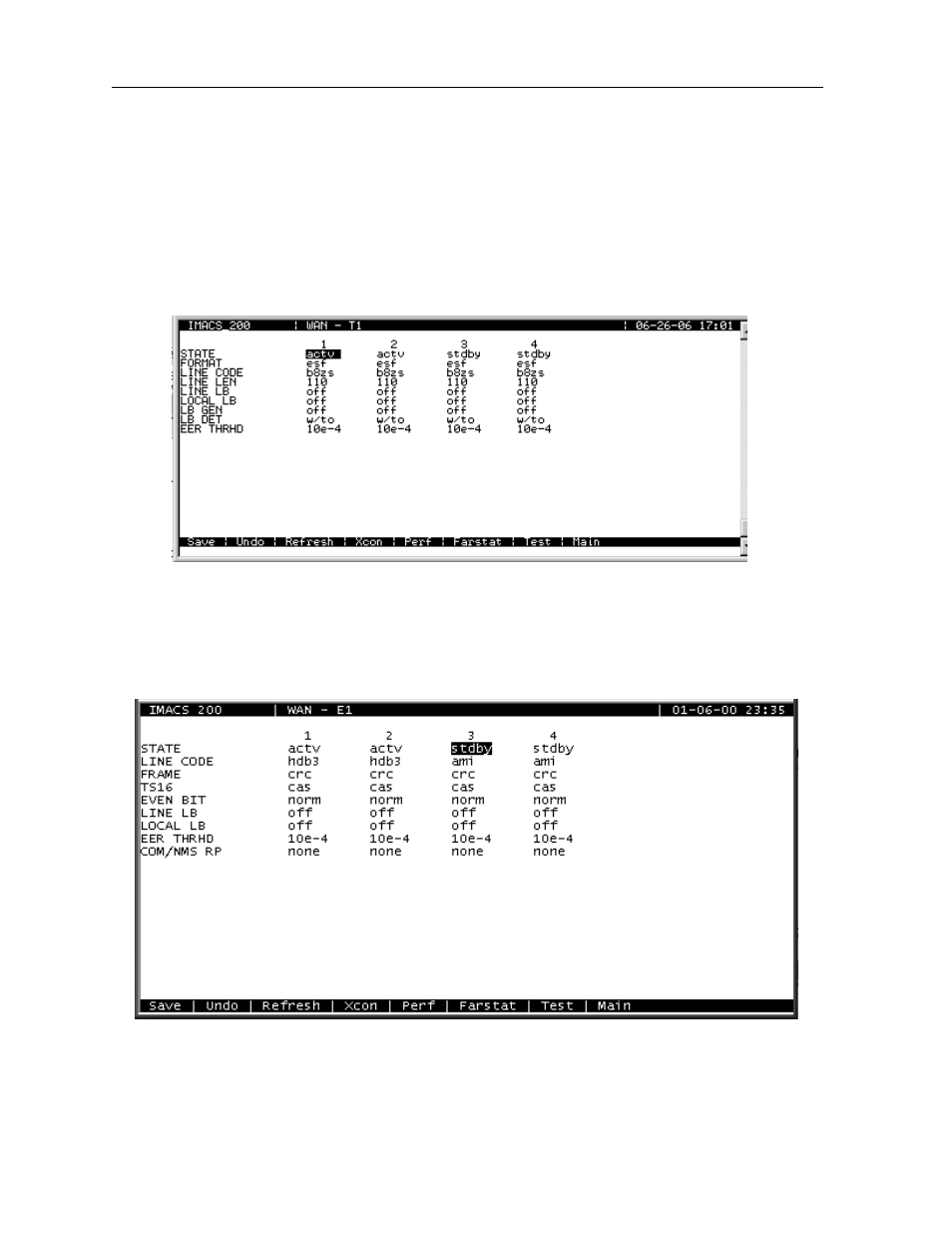 3 wan port user screens and settings, 1 wan settings for t1 and e1, Wan e1 port main screen -2 | Zhone Technologies IMACS-200 User Manual | Page 132 / 294