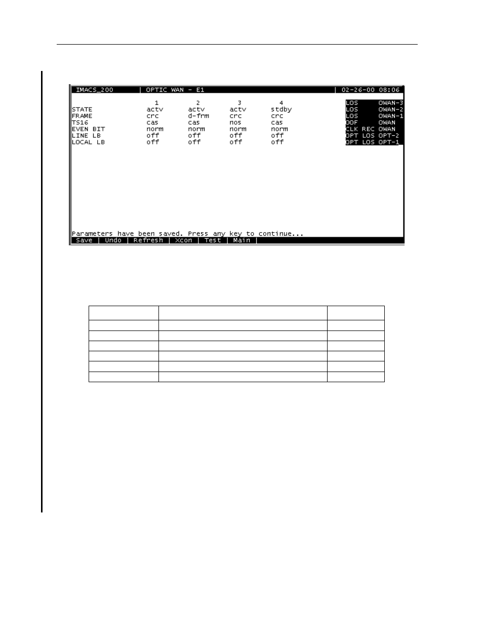 Typical settings for the e1 owan ports -8, Owan port setting options and defaults for e1 -8, Model no. running head | Zhone Technologies IMACS-200 User Manual | Page 238 / 294