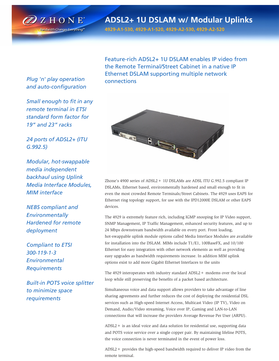 Zhone Technologies 4929-A1-530 User Manual | 2 pages
