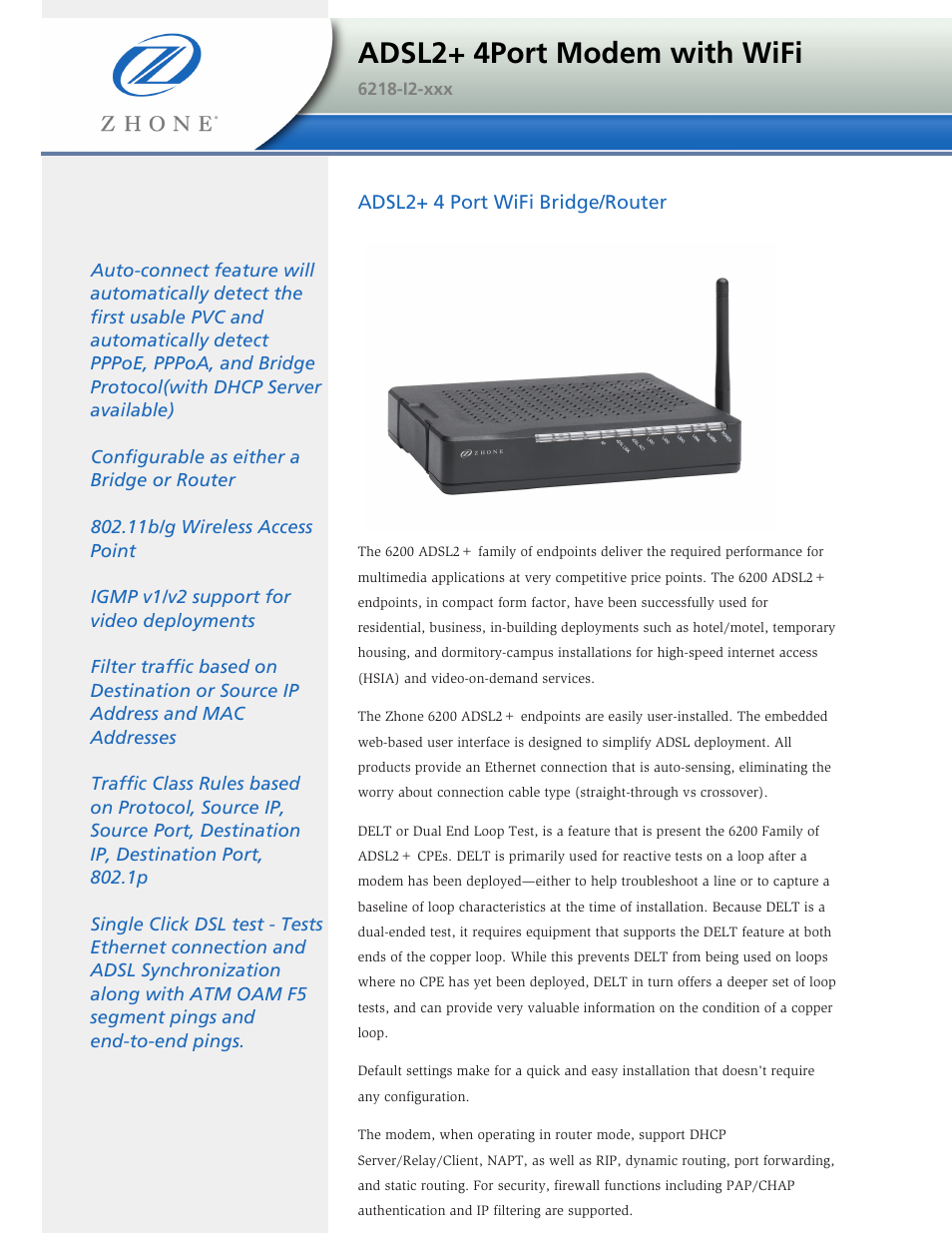 Zhone Technologies 6218-I2-xxx User Manual | 2 pages
