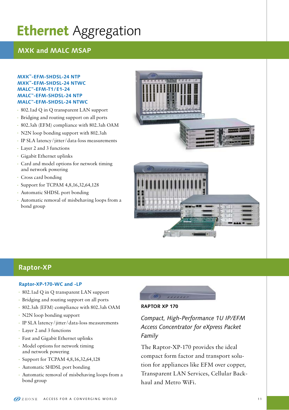 Ethernet aggregation, Mxk and malc msap raptor-xp | Zhone Technologies ZTI-PG User Manual | Page 11 / 16