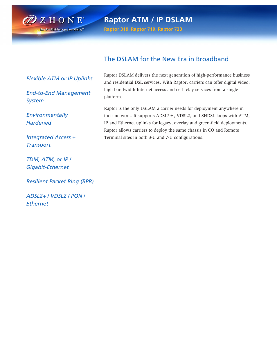 Zhone Technologies Raptor ATM User Manual | 4 pages