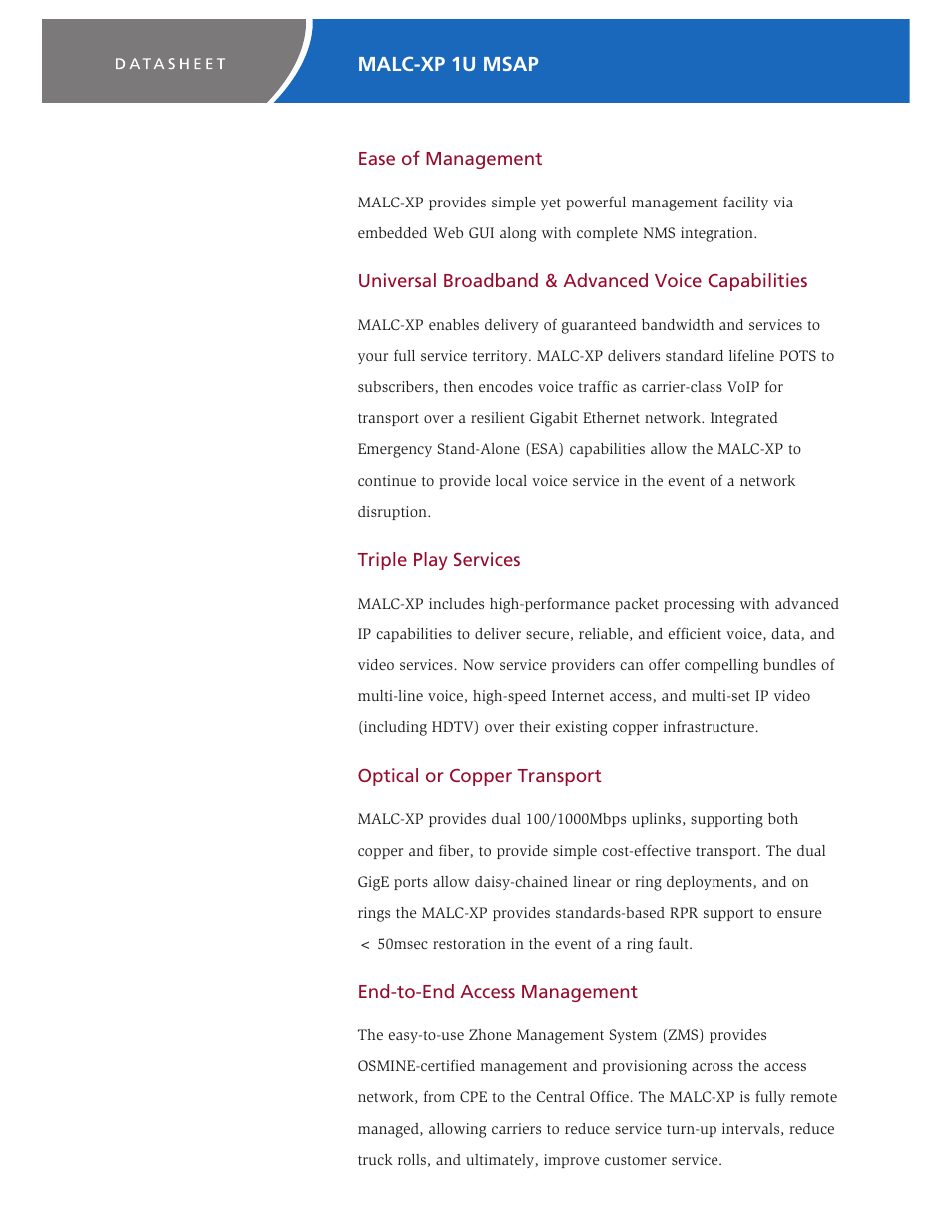Malc-xp 1u msap | Zhone Technologies MALC-XP User Manual | Page 2 / 4