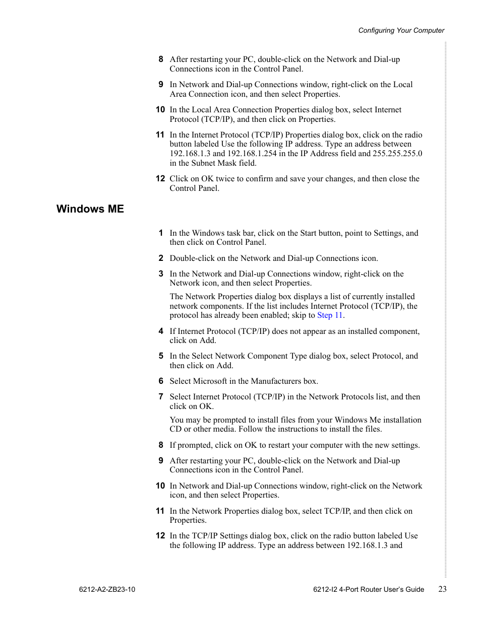 Windows me | Zhone Technologies 6212-I2 User Manual | Page 23 / 84