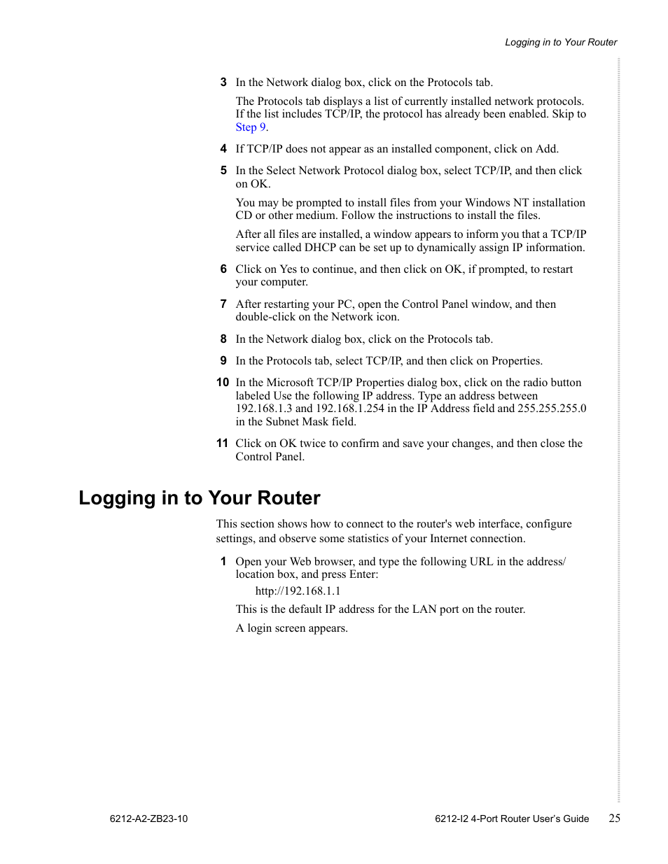 Logging in to your router | Zhone Technologies 6212-I2 User Manual | Page 25 / 84