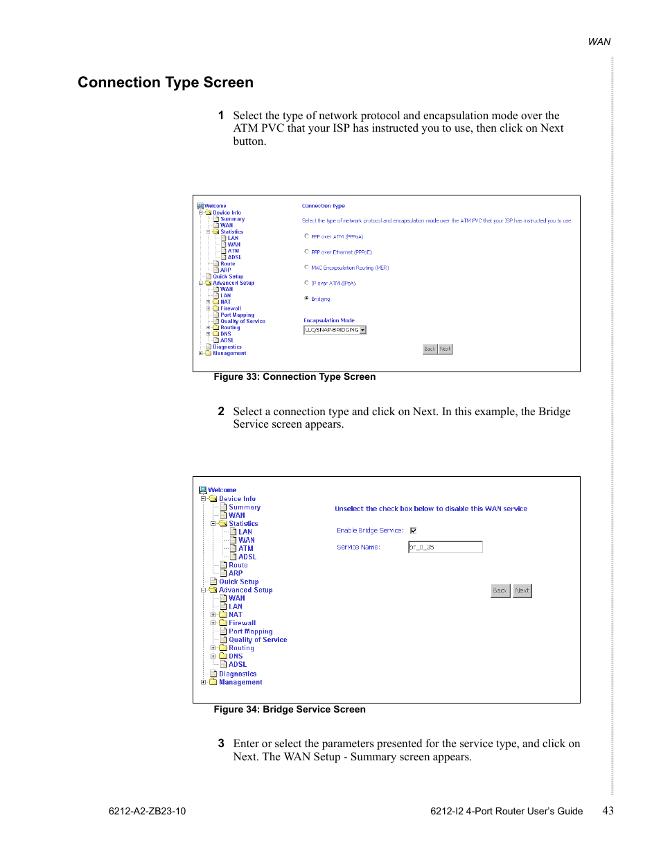 Connection type screen | Zhone Technologies 6212-I2 User Manual | Page 43 / 84