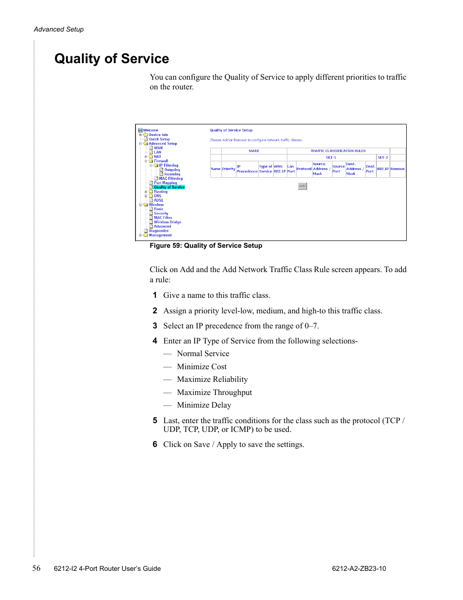 Quality of service | Zhone Technologies 6212-I2 User Manual | Page 56 / 84