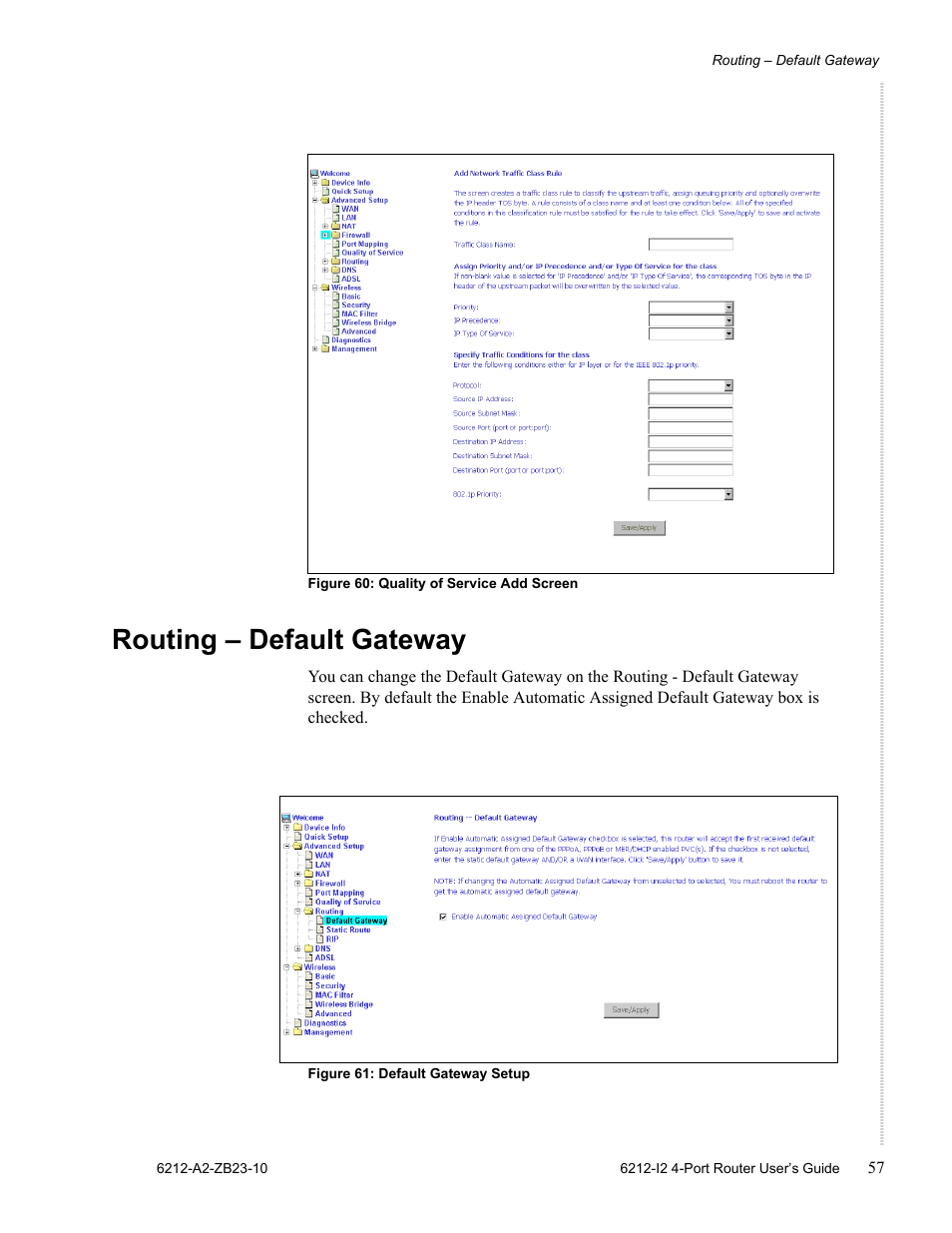 Routing - default gateway, Routing – default gateway | Zhone Technologies 6212-I2 User Manual | Page 57 / 84