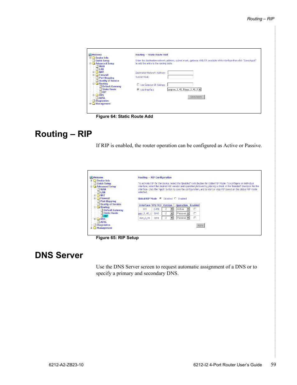 Routing - rip, Dns server, Routing – rip | Zhone Technologies 6212-I2 User Manual | Page 59 / 84