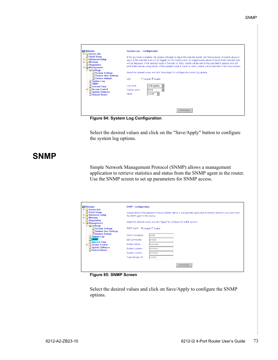 Snmp | Zhone Technologies 6212-I2 User Manual | Page 73 / 84
