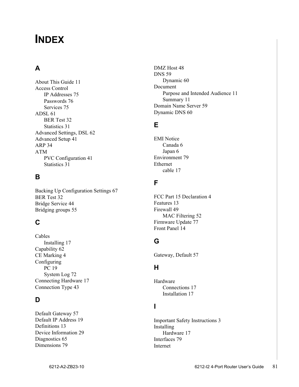 Index, Ndex | Zhone Technologies 6212-I2 User Manual | Page 81 / 84
