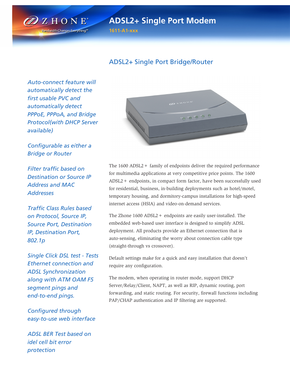 Zhone Technologies 1611-A2-xxx User Manual | 2 pages