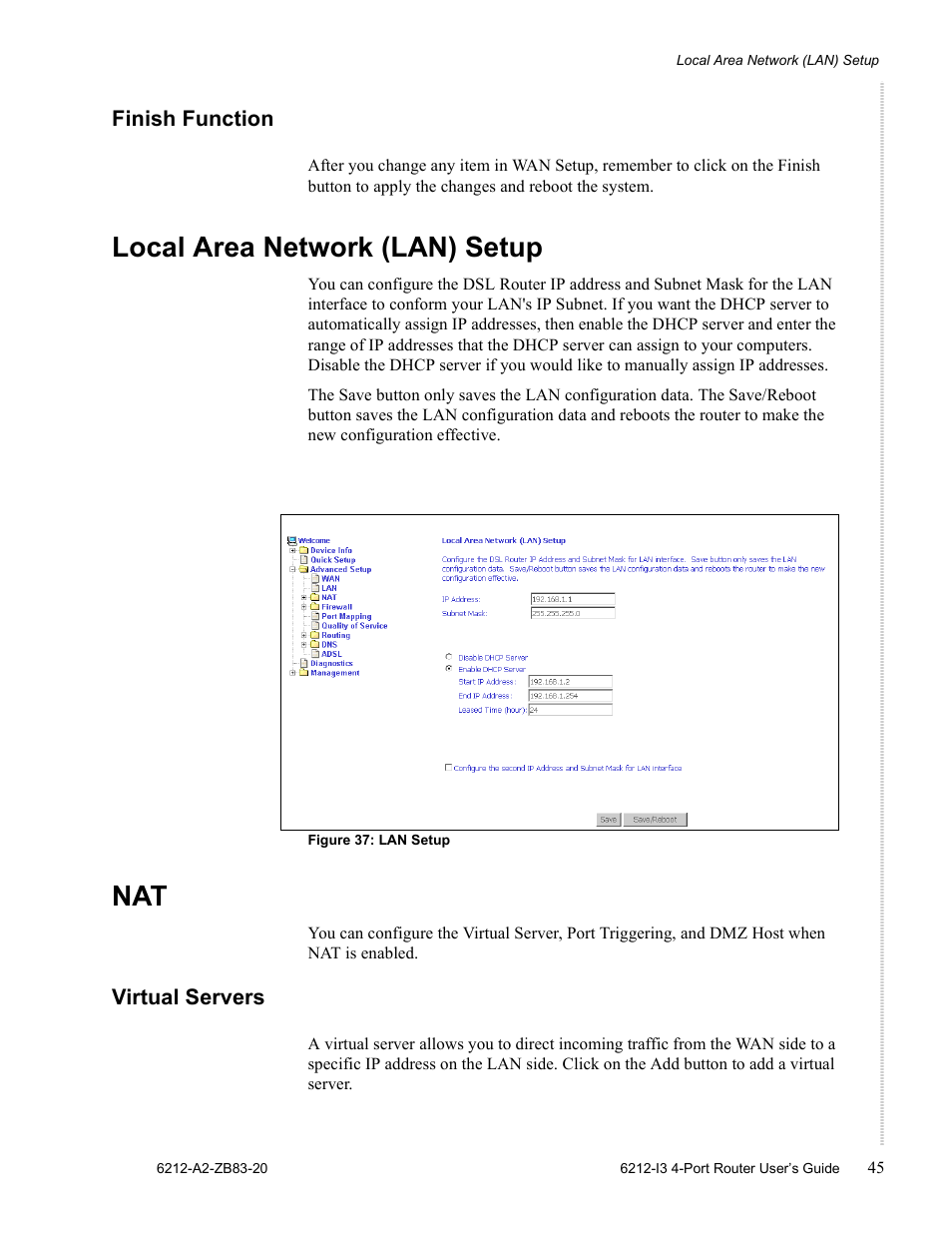 Local area network (lan) setup | Zhone Technologies 6212 User Manual | Page 45 / 84