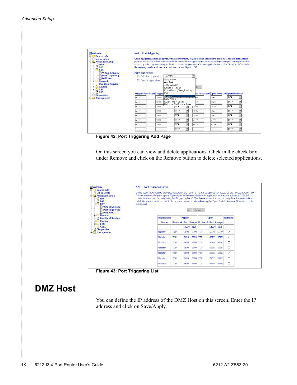 Dmz host | Zhone Technologies 6212 User Manual | Page 48 / 84