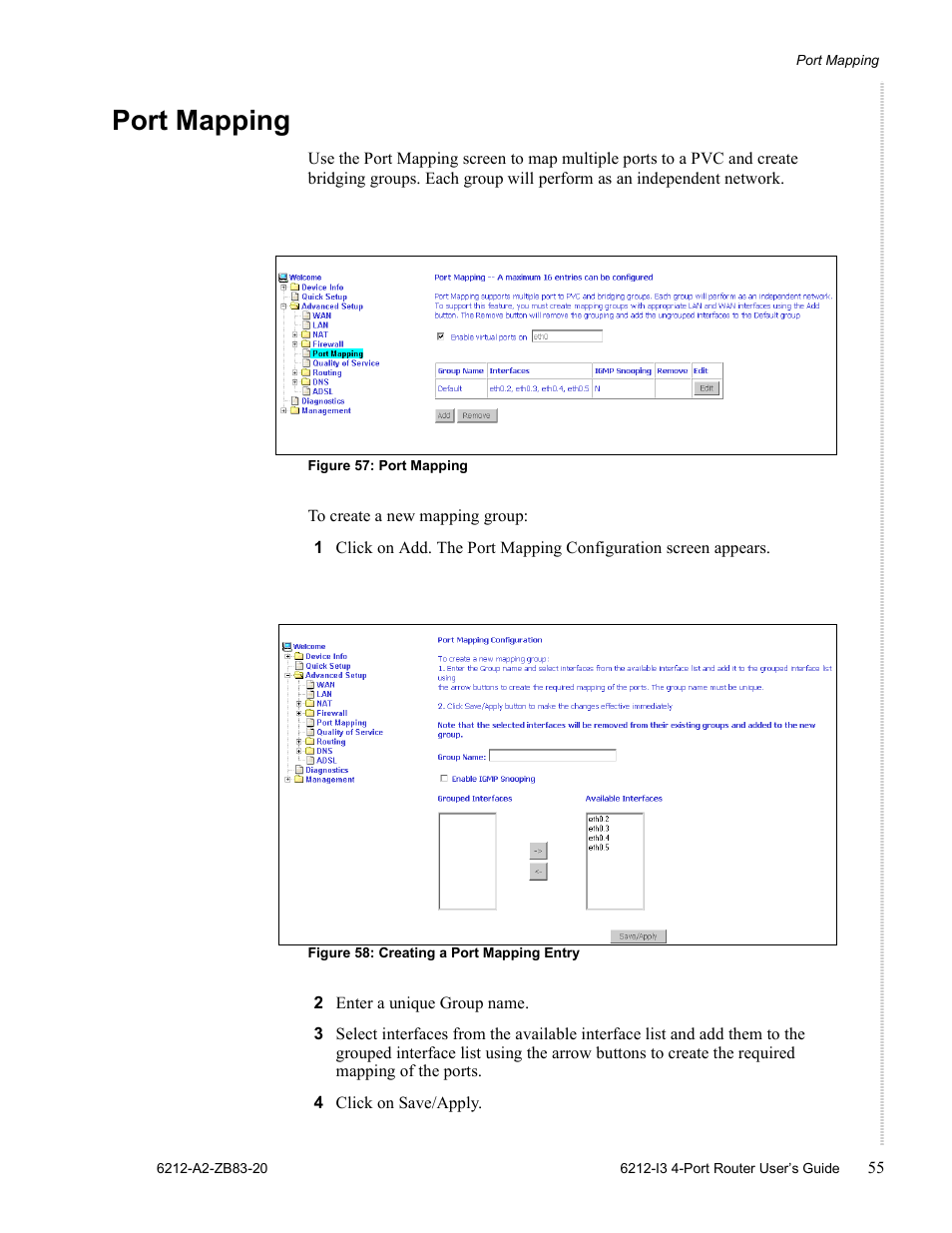 Port mapping | Zhone Technologies 6212 User Manual | Page 55 / 84