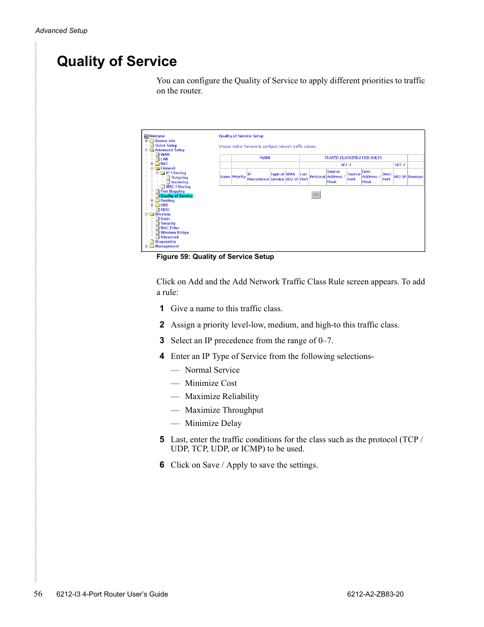 Quality of service | Zhone Technologies 6212 User Manual | Page 56 / 84