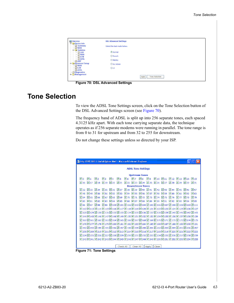 Tone selection | Zhone Technologies 6212 User Manual | Page 63 / 84