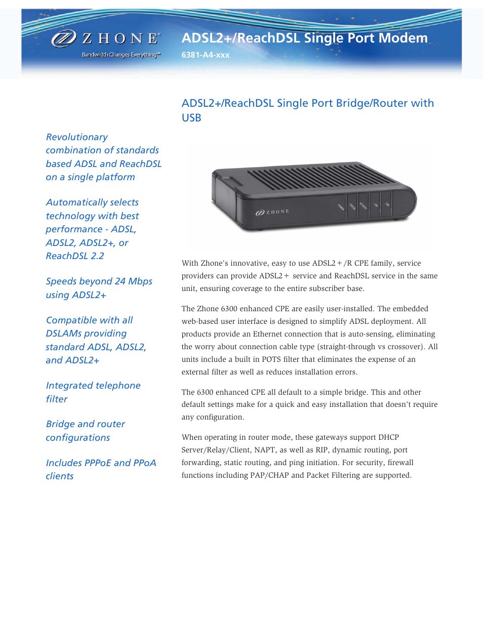 Zhone Technologies 6381-A3-xxx User Manual | 2 pages