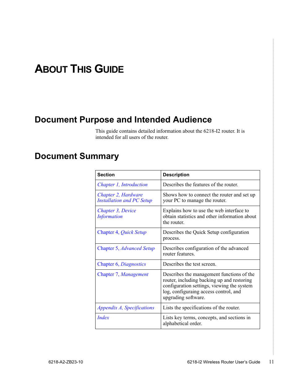 About this guide, Document purpose and intended audience, Document summary | Bout, Uide | Zhone Technologies 6218-I2 User Manual | Page 11 / 94