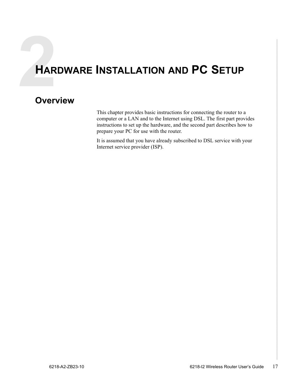 Hardware installation and pc setup, Overview, Chapter 2 | Chapter 2, hardware, Installation and pc setup, Pc s | Zhone Technologies 6218-I2 User Manual | Page 17 / 94
