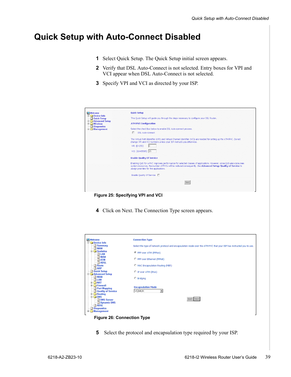 Quick setup with auto-connect disabled | Zhone Technologies 6218-I2 User Manual | Page 39 / 94