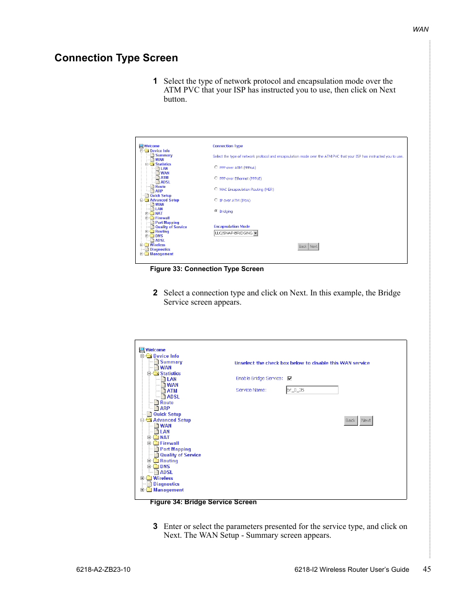 Connection type screen | Zhone Technologies 6218-I2 User Manual | Page 45 / 94