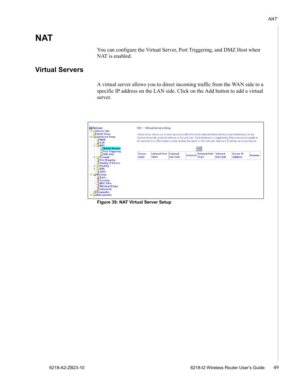 Virtual servers | Zhone Technologies 6218-I2 User Manual | Page 49 / 94