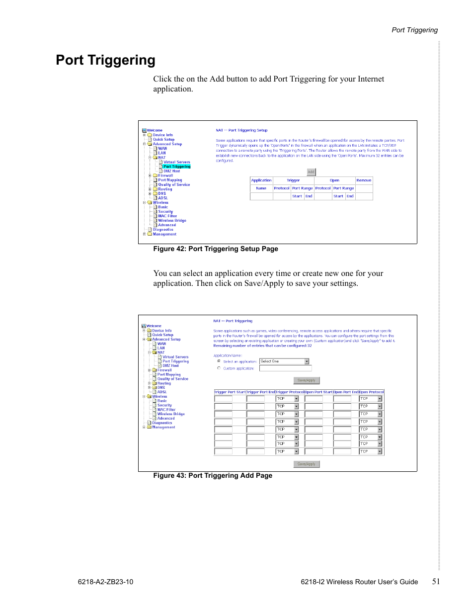 Port triggering | Zhone Technologies 6218-I2 User Manual | Page 51 / 94