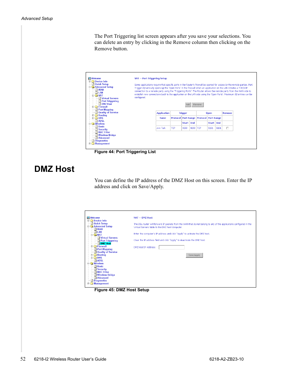 Dmz host | Zhone Technologies 6218-I2 User Manual | Page 52 / 94
