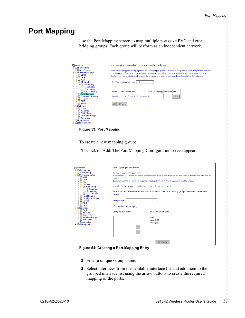 Port mapping | Zhone Technologies 6218-I2 User Manual | Page 57 / 94