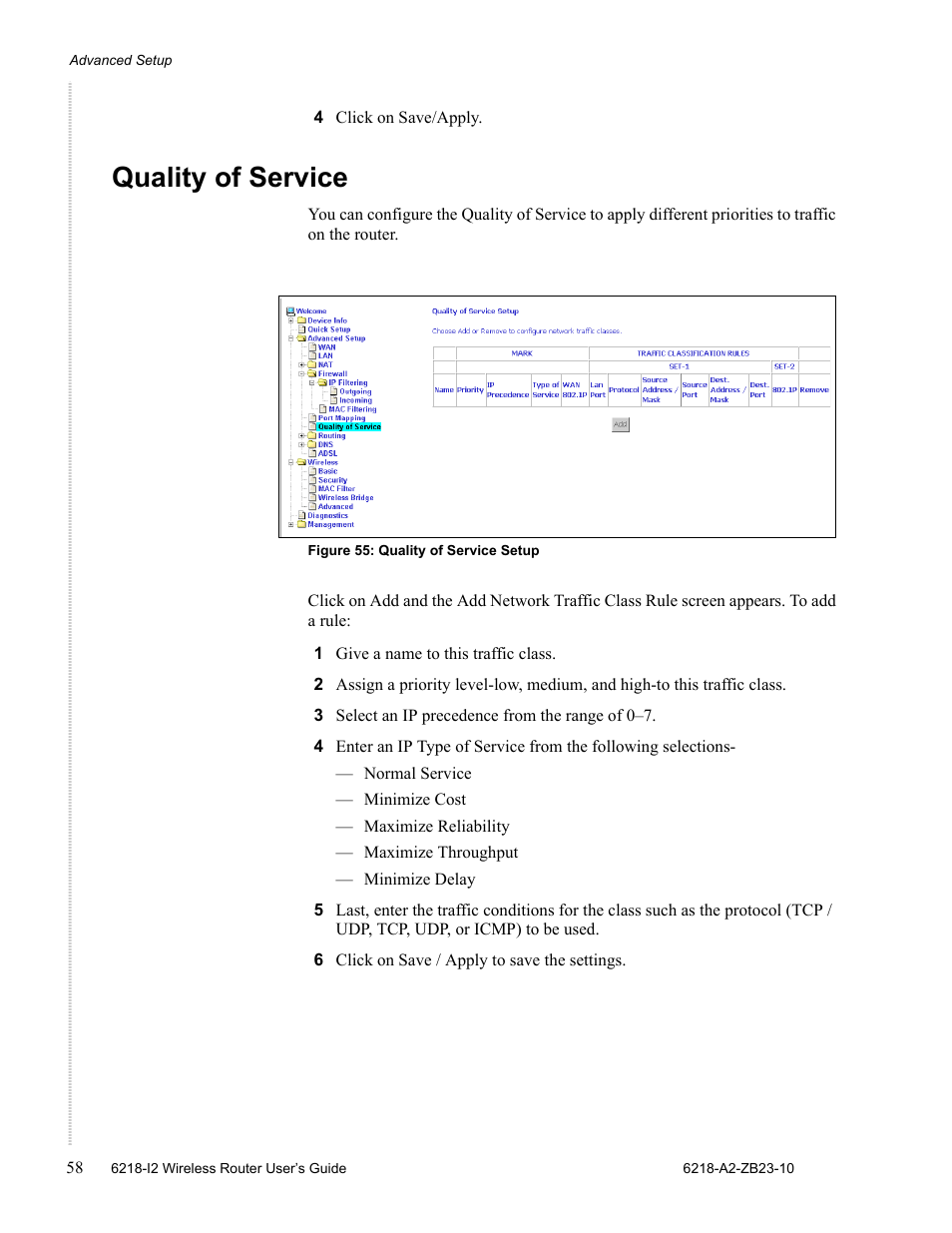 Quality of service | Zhone Technologies 6218-I2 User Manual | Page 58 / 94