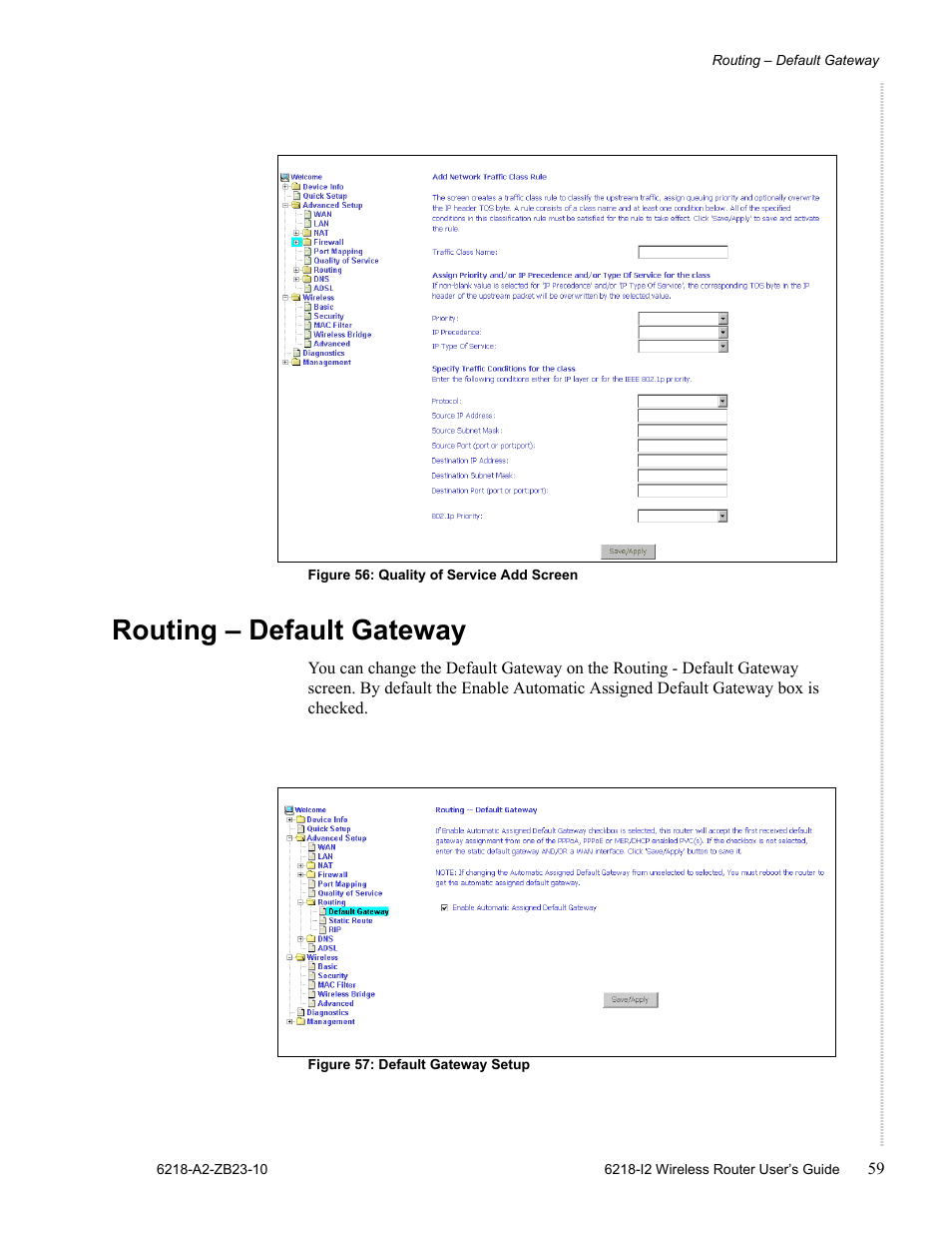 Routing - default gateway, Routing – default gateway | Zhone Technologies 6218-I2 User Manual | Page 59 / 94