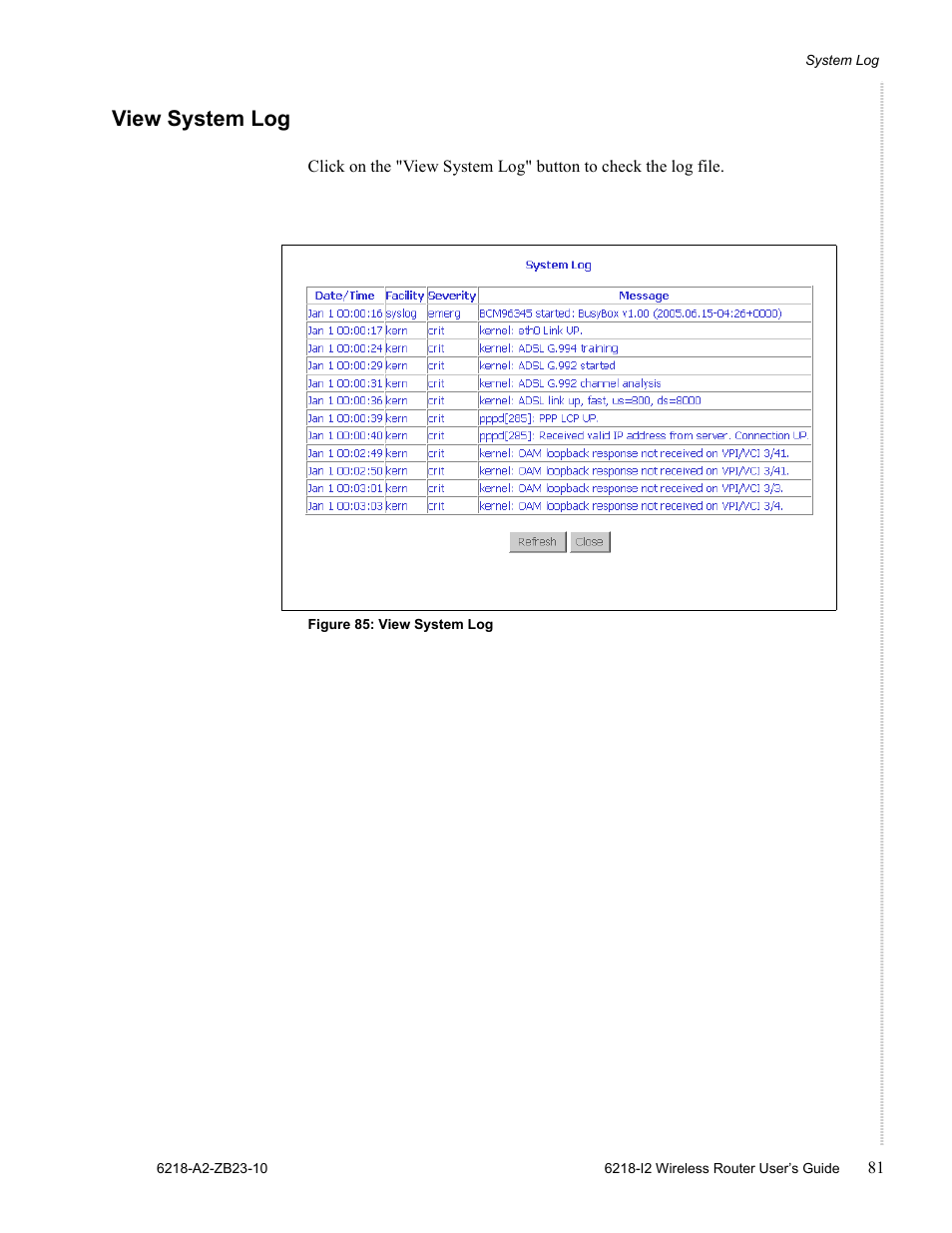 View system log | Zhone Technologies 6218-I2 User Manual | Page 81 / 94