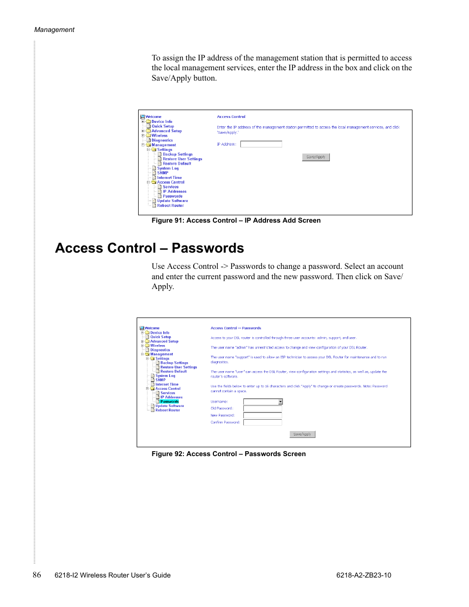 Access control - passwords, Access control – passwords | Zhone Technologies 6218-I2 User Manual | Page 86 / 94