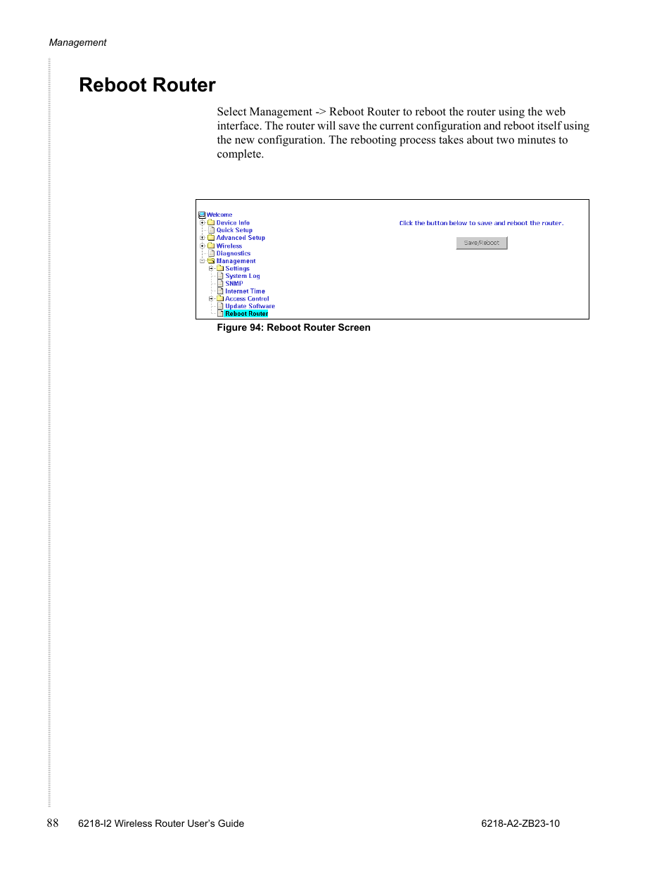 Reboot router | Zhone Technologies 6218-I2 User Manual | Page 88 / 94