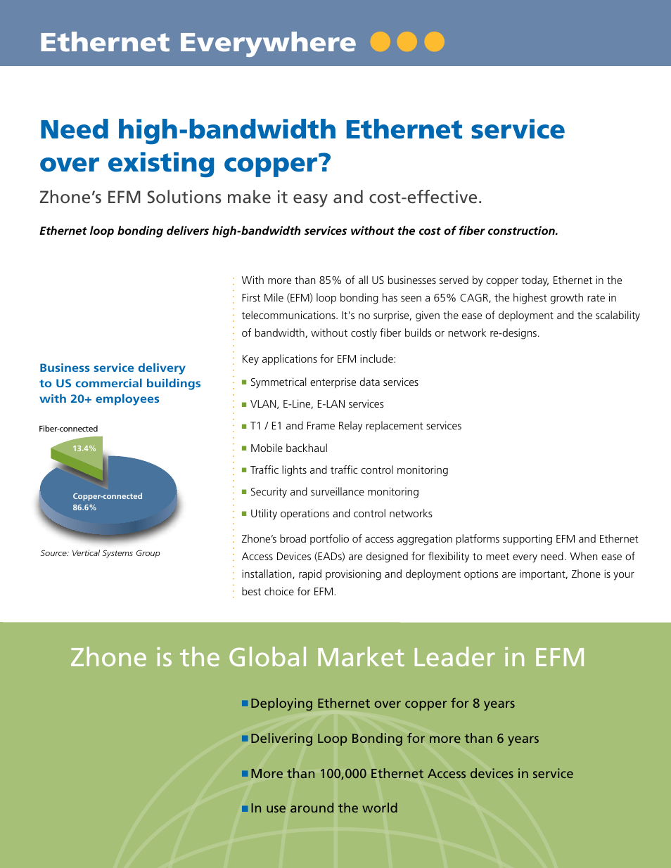 Zhone is the global market leader in efm, Ethernet everywhere | Zhone Technologies Copper-Based Ethernet User Manual | Page 2 / 8