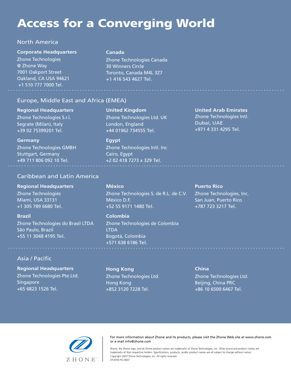 Access for a converging world | Zhone Technologies Copper-Based Ethernet User Manual | Page 8 / 8