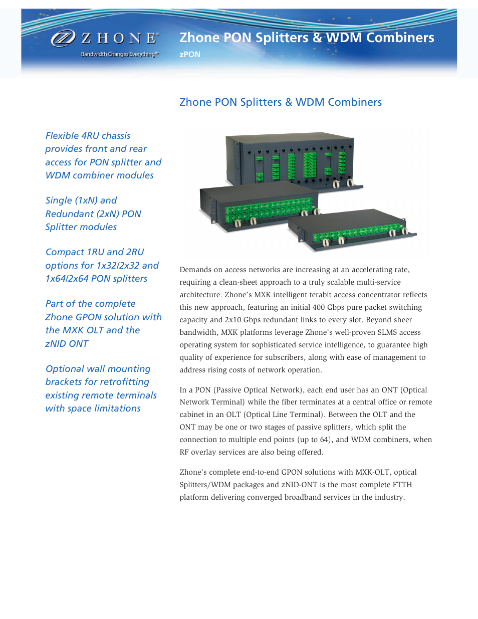 Zhone Technologies zPON User Manual | 4 pages