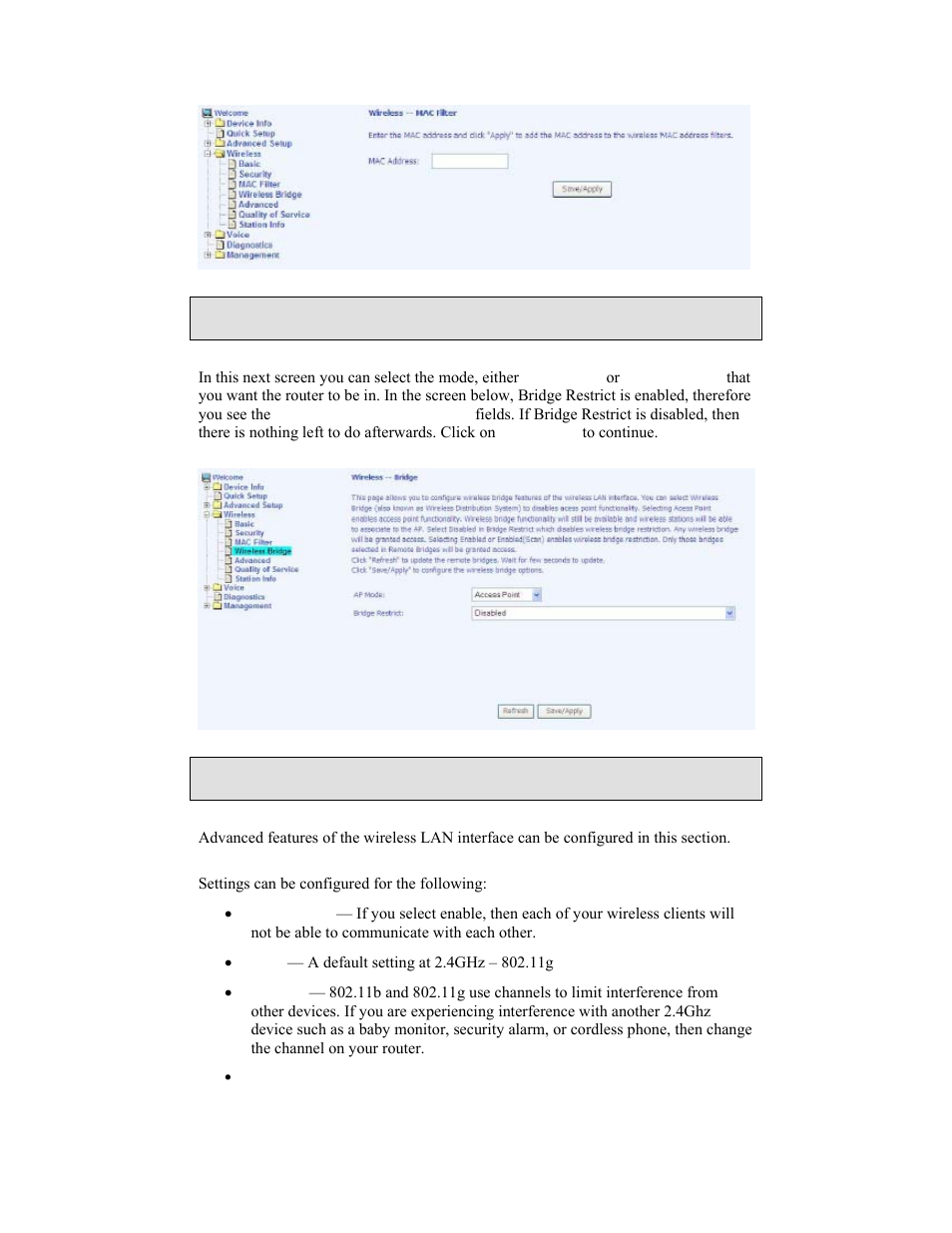 Wireless bridge, Advanced | Zhone Technologies 6238-I2 User Manual | Page 56 / 79