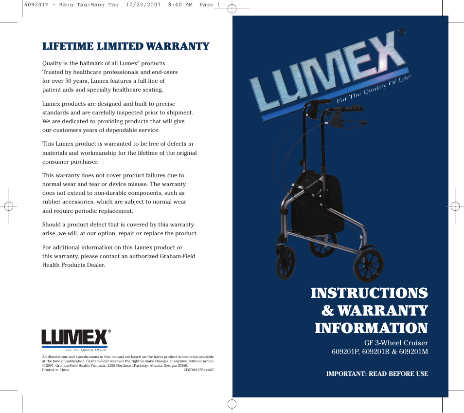 Lumex Syatems 609201P User Manual | 2 pages
